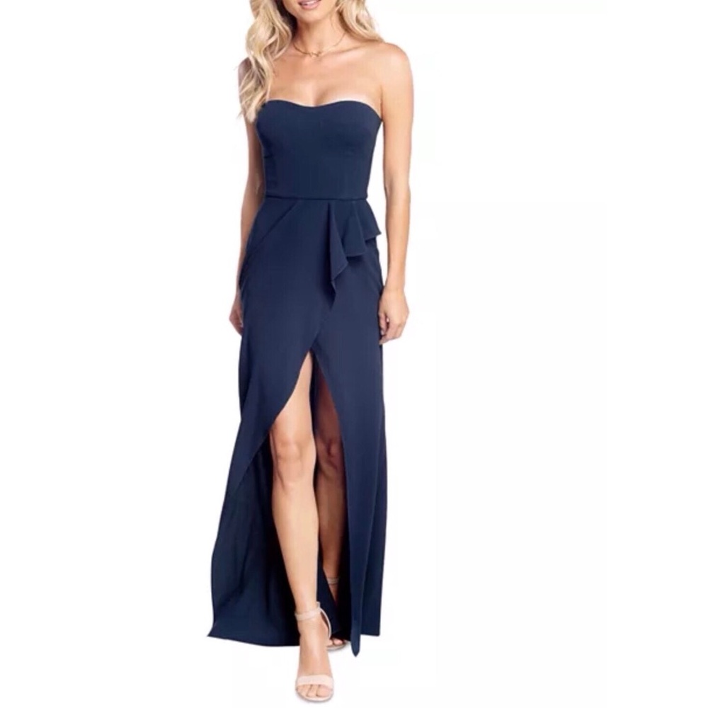Dress The Population Kai Blue Split Front Gown With Straps Size XS